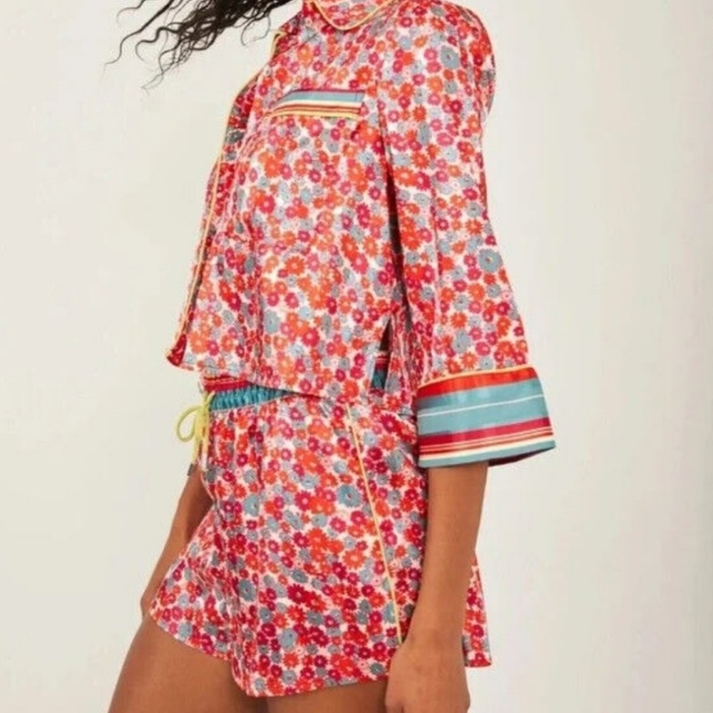 Free People Pillow Talk Red Poppy Pajama Short Set, Great Condition